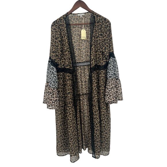 JODIFL Leopard Print Tiered Open Front Sheer Duster Women's Size Small NEW!!! - Picture 3 of 5